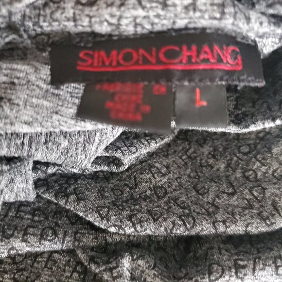 Designer SIMON CHANG Cowl Neck Top Ruched Sides Long Sleeves Alphabetic Pattern - Picture 6 of 6